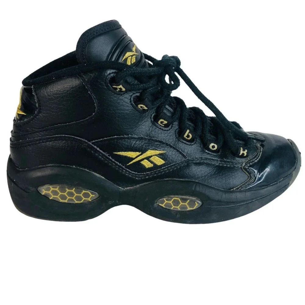 Reebok Question Mid New Years Eve Iverson Sneaker Boy Youth 4 Black‎ Gold  Shoes